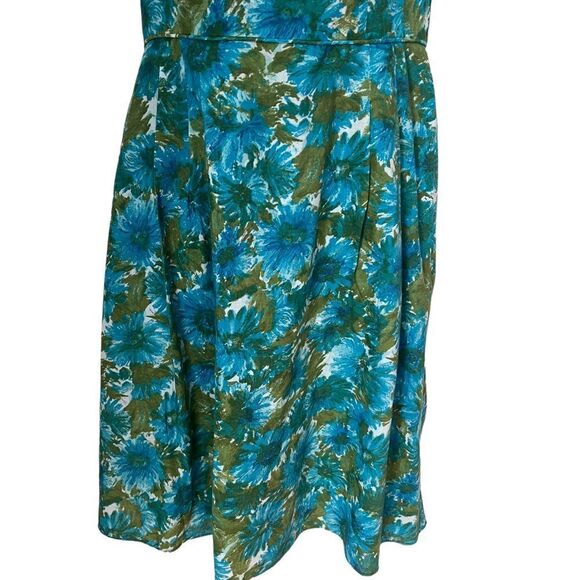 Talbots Fit Flare Green Teal Floral 100% Cotton Strap feminine Summer Dress 8P - Picture 4 of 11